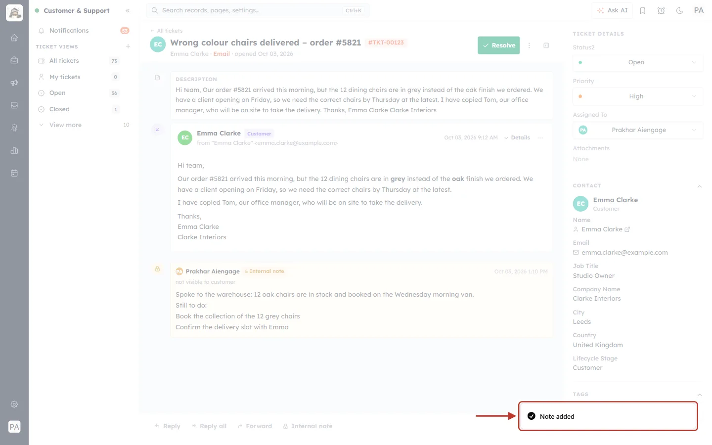 Note added confirmation
