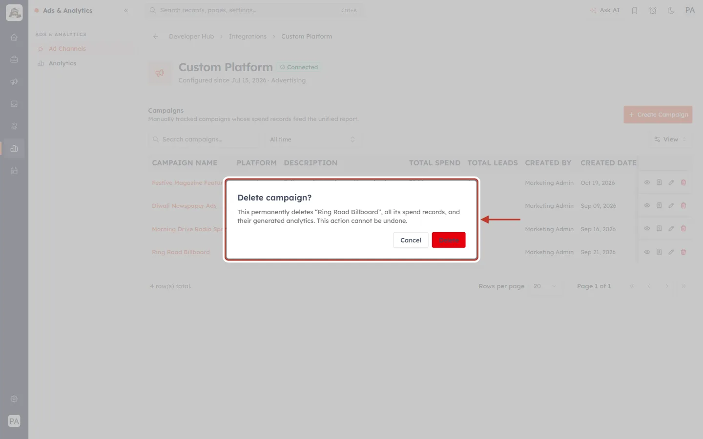 Delete campaign? confirmation