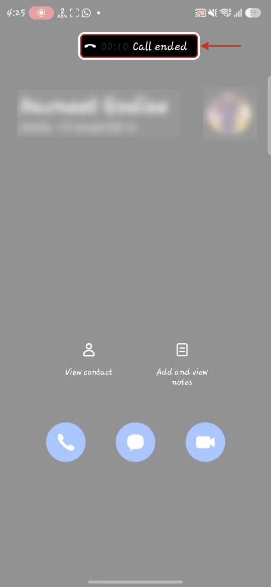 Call ended on the phone