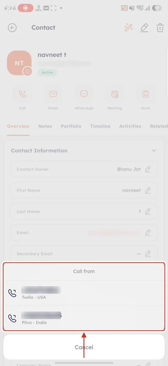 The Call from list of AiEngage numbers