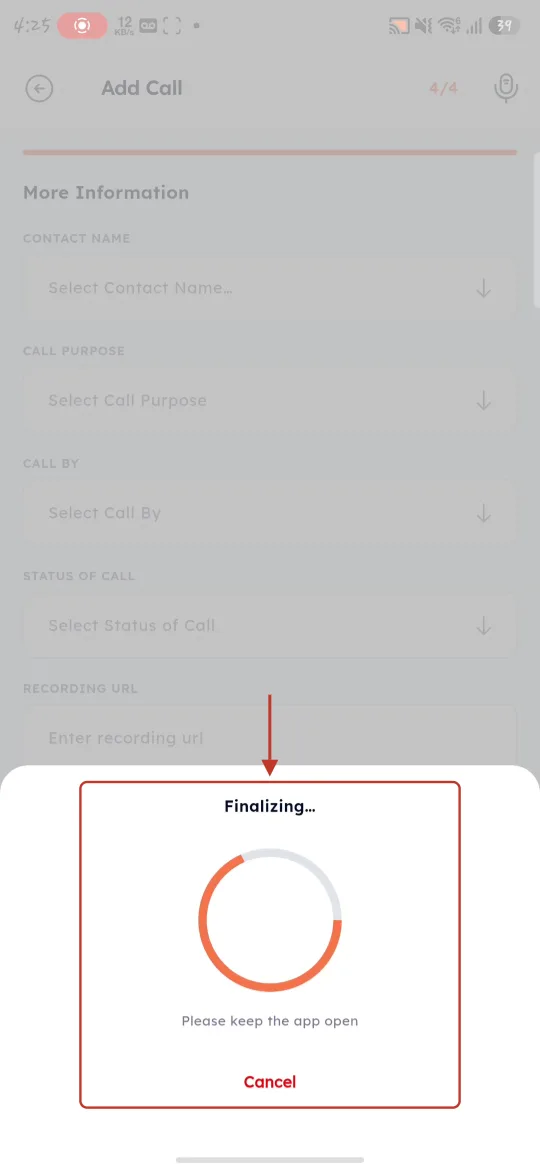 Finalizing the call log