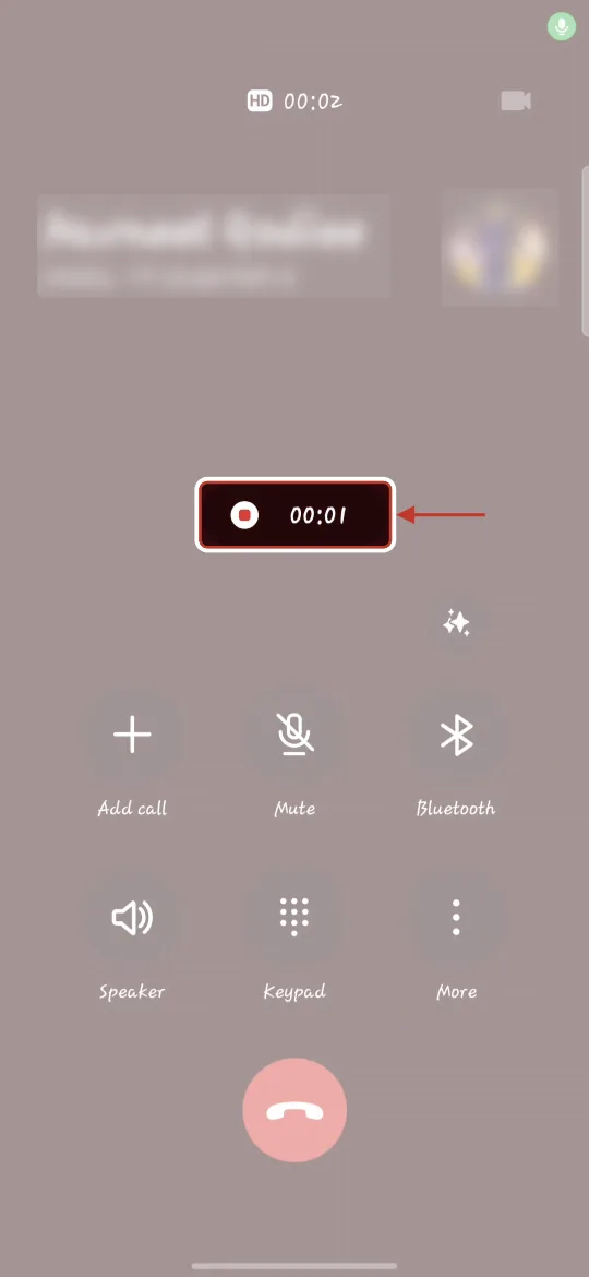 The call in progress on the phone