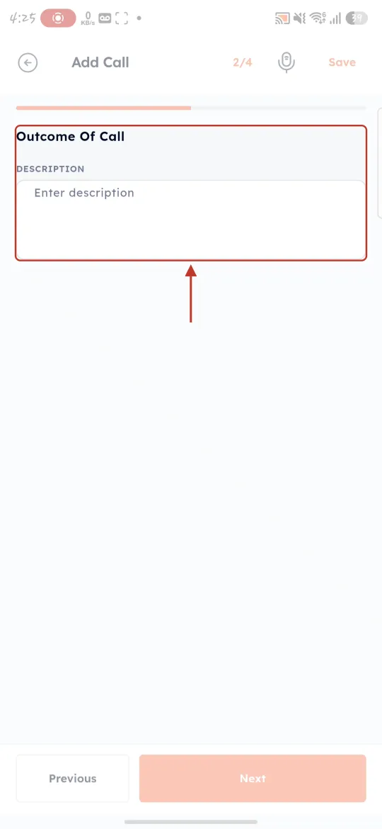Outcome Of Call description
