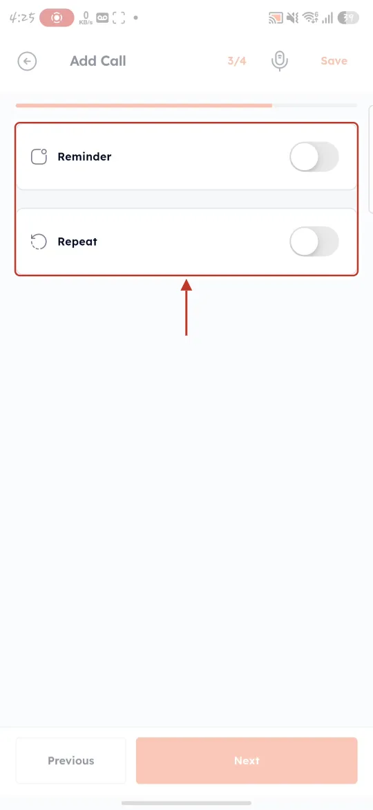 Reminder and Repeat switches