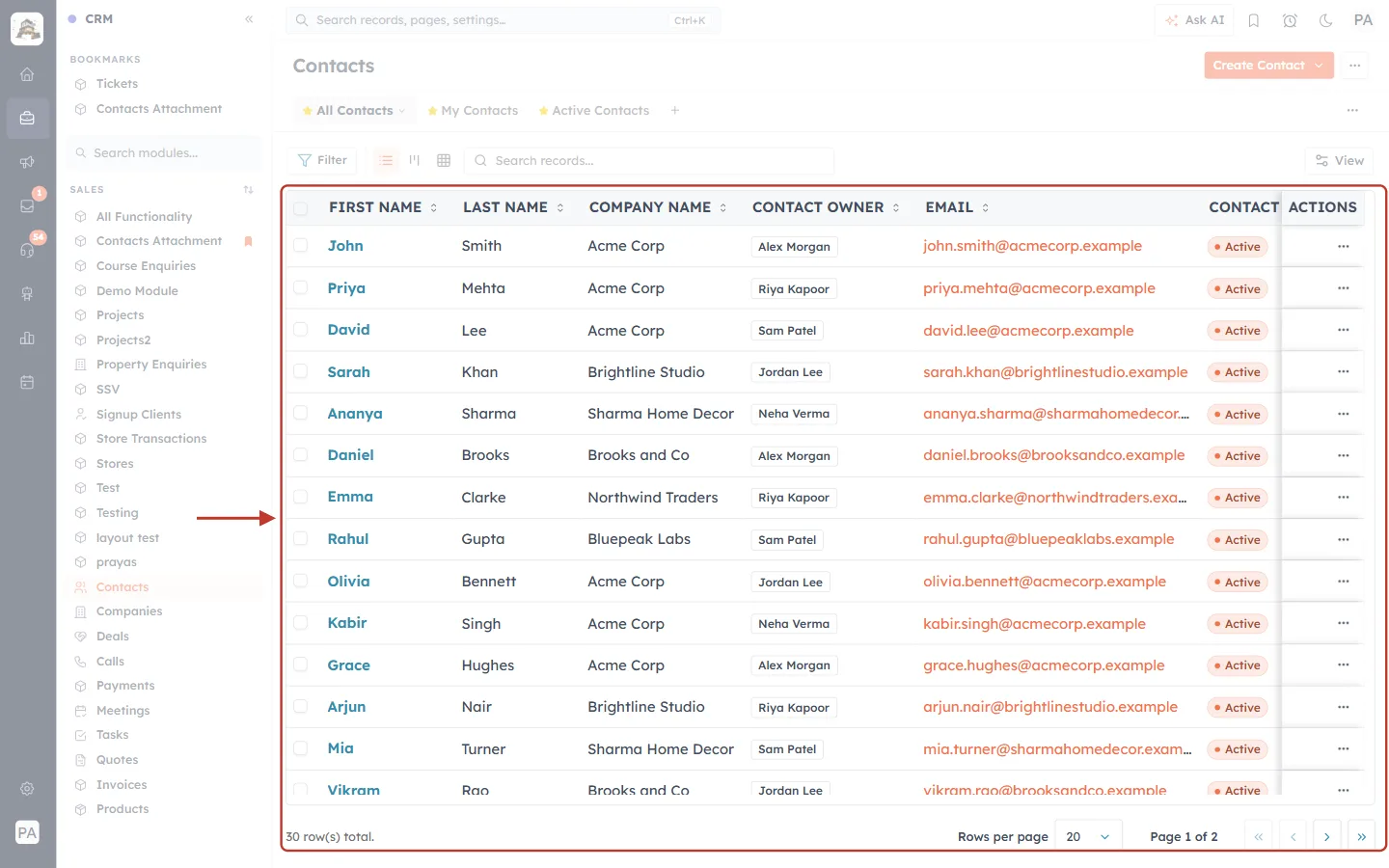 The Contacts list