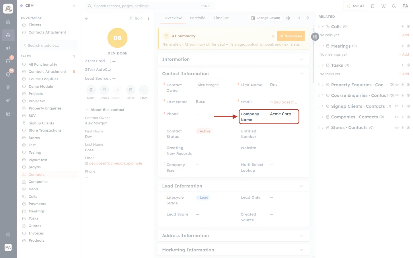 Dev Bose works at Acme Corp
