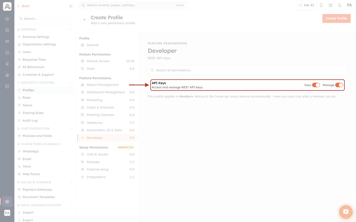 The API Keys permission