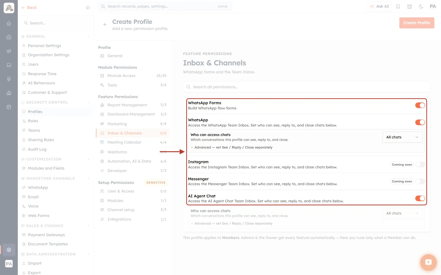 The Inbox & Channels permissions