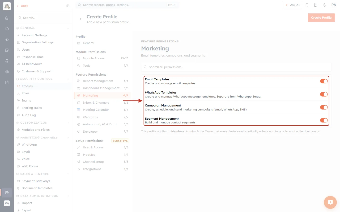 The Marketing permissions