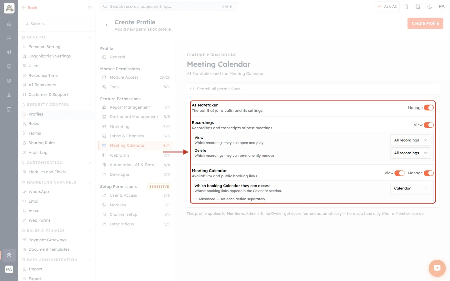 The Meeting Calendar permissions