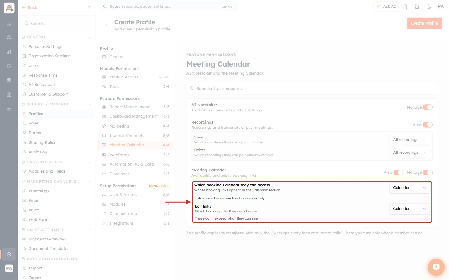 Advanced booking link access
