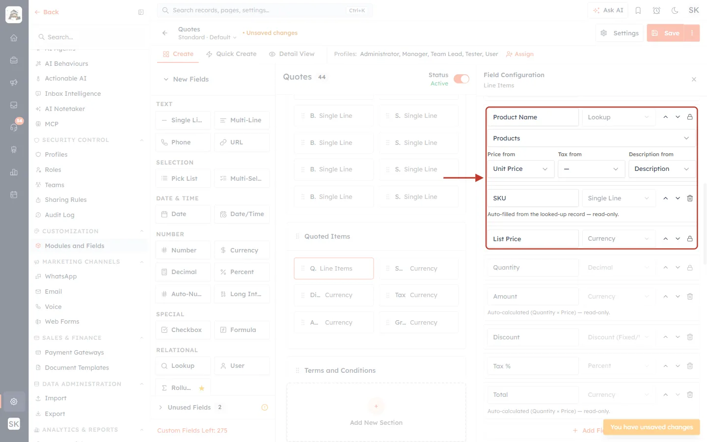 Columns: Product Name, SKU, List Price