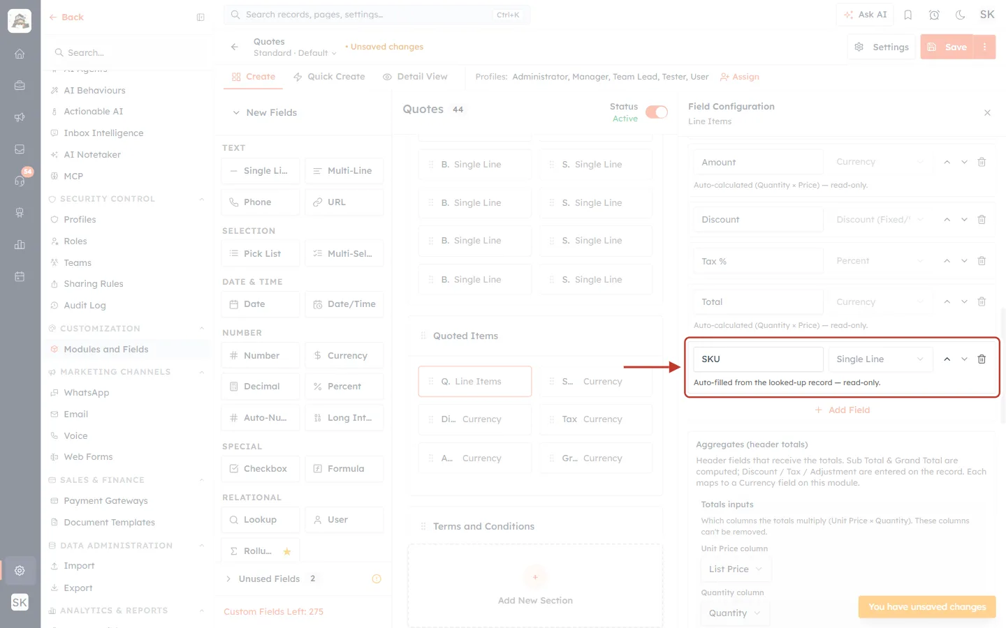 The new SKU column marked auto-filled and read-only