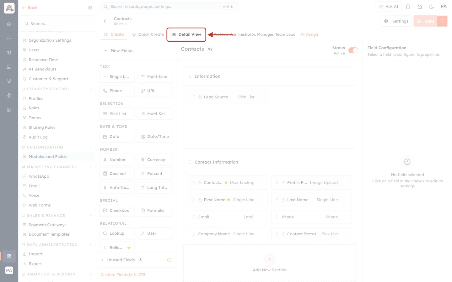 The Detail View tab in the Layout Builder