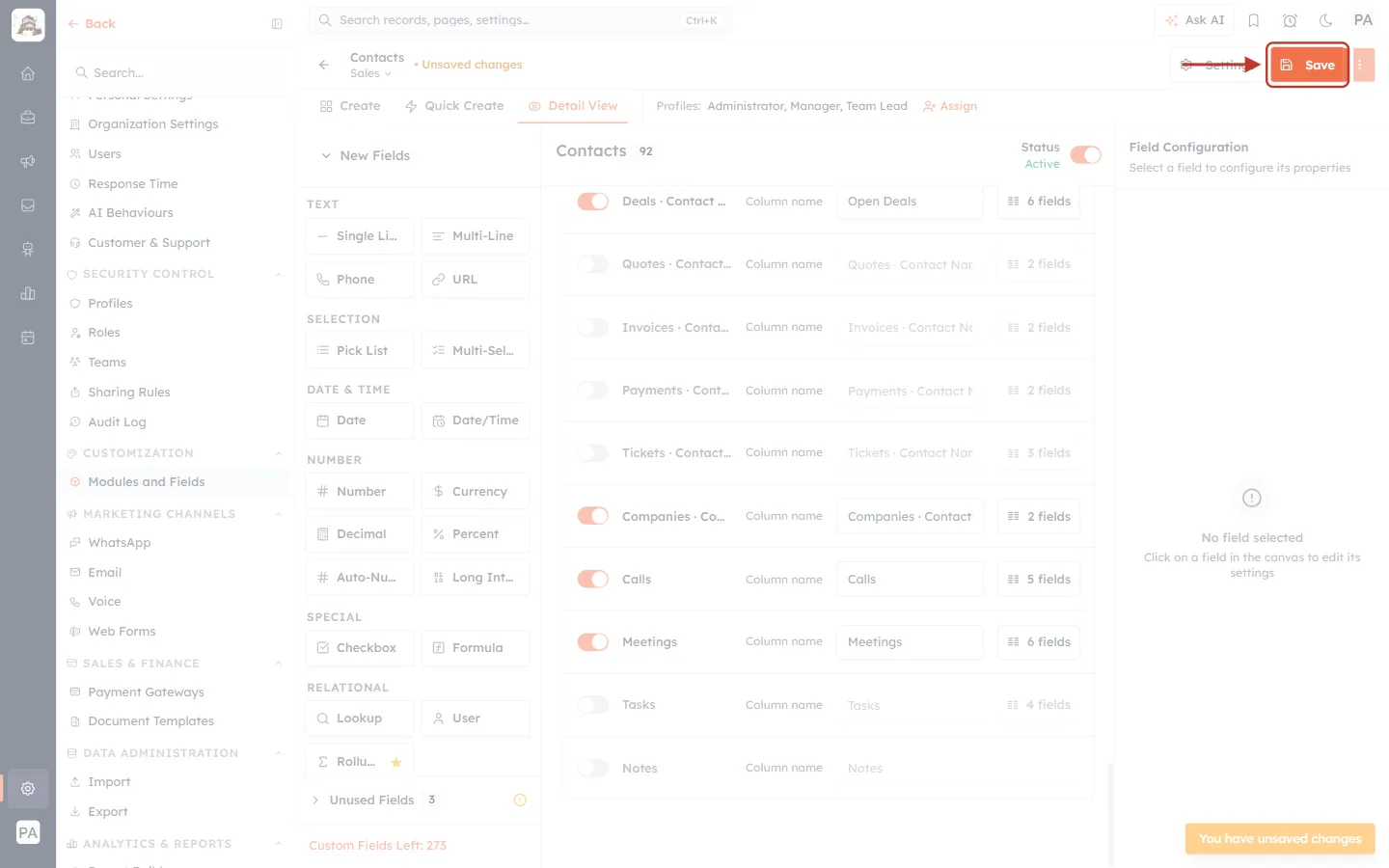 The Save button of the Layout Builder