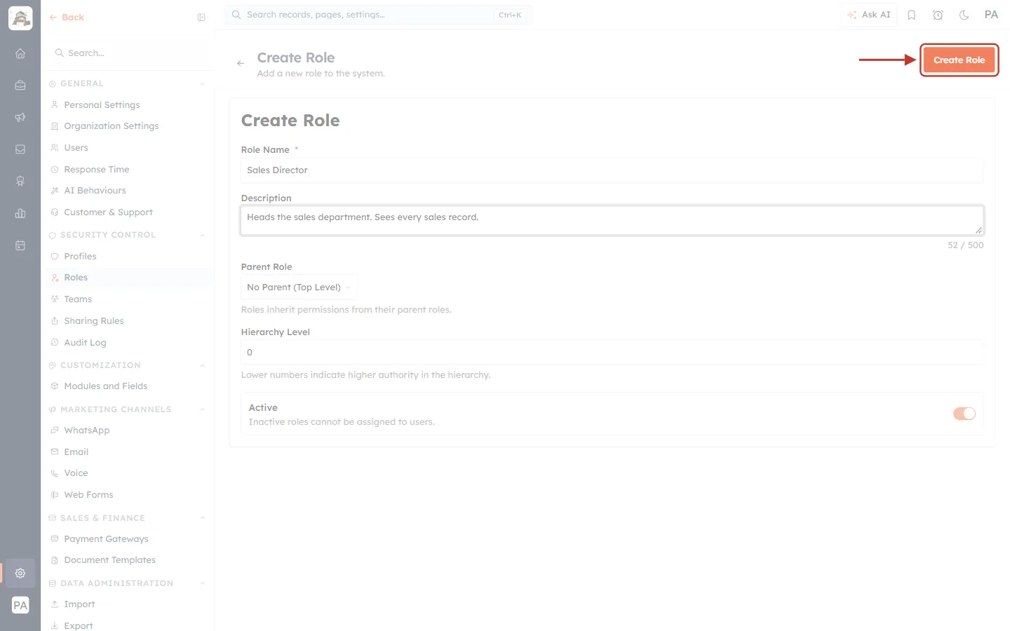 The Create Role button