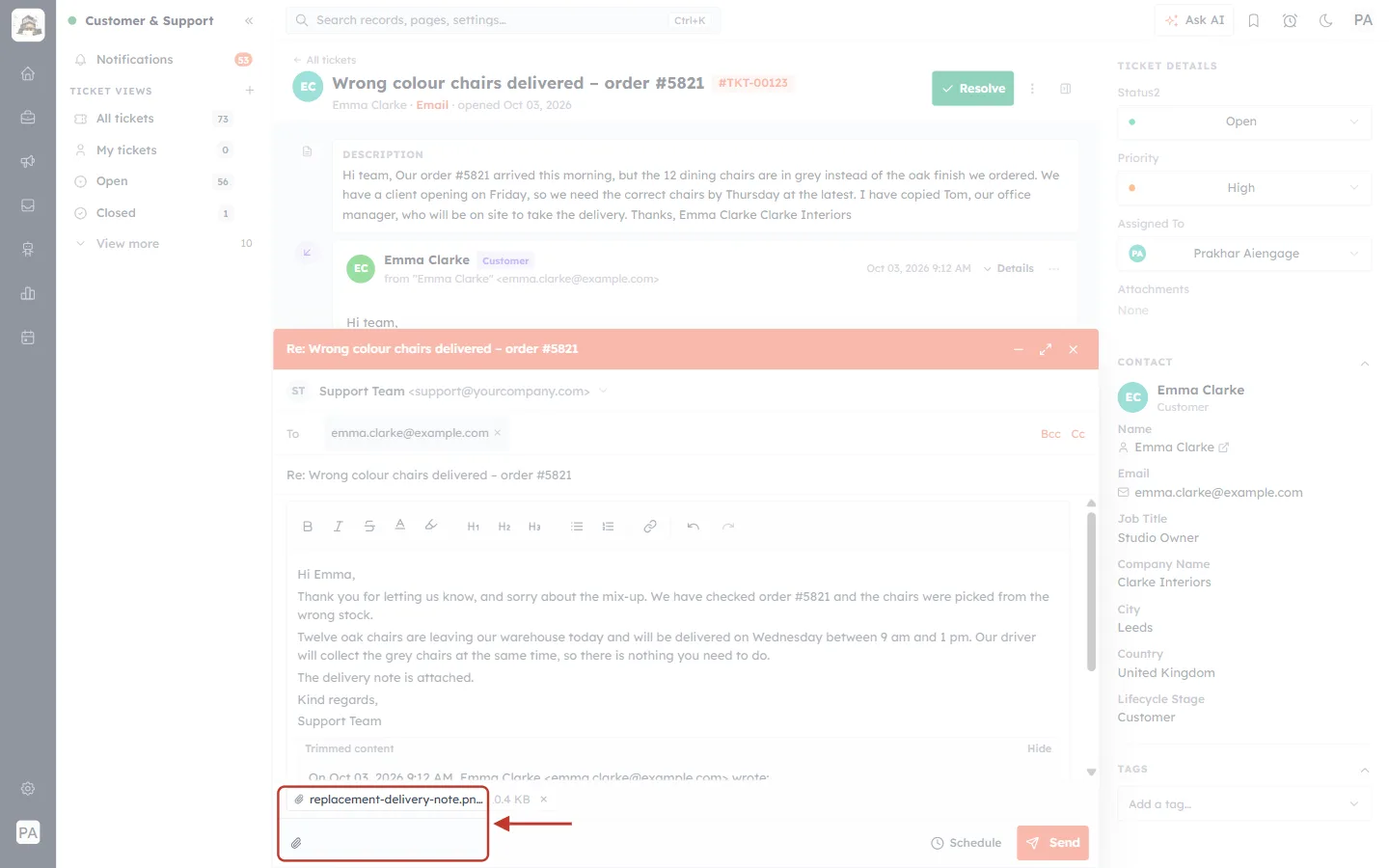 An attachment added to the reply