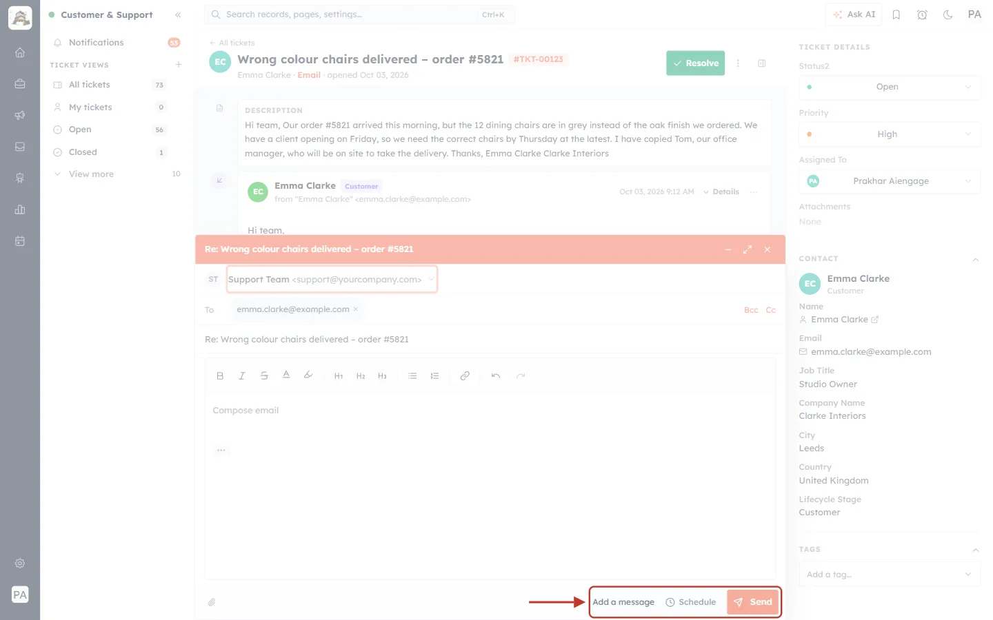 Add a message, Schedule and Send while the message is empty