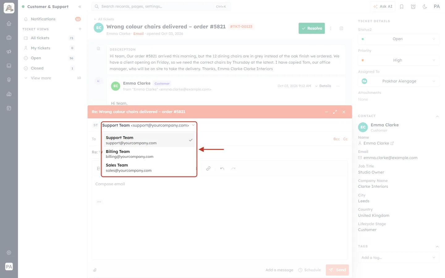 The From list of sending addresses