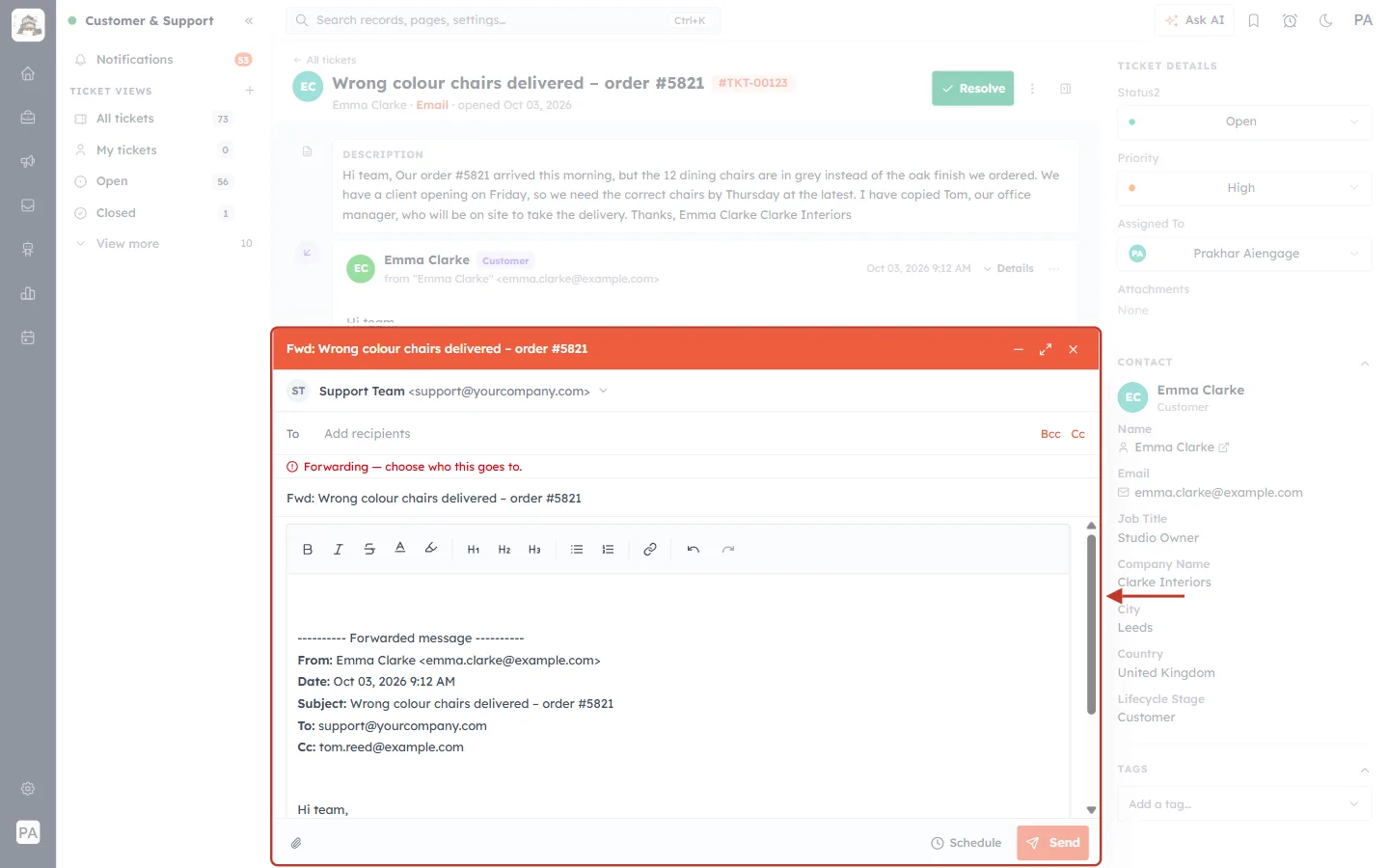 The Forward email window