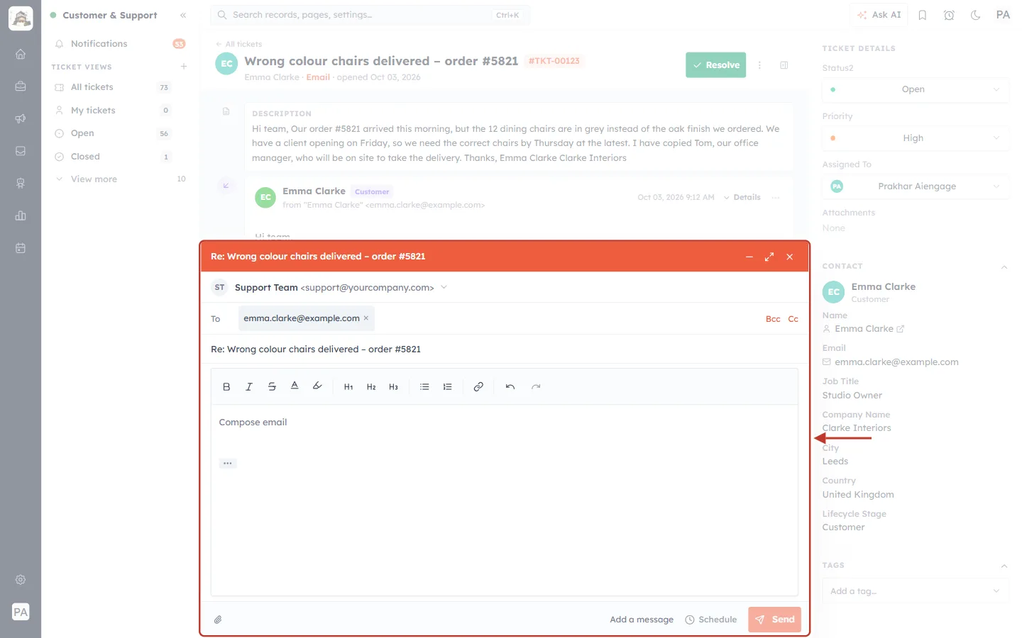 The reply email window