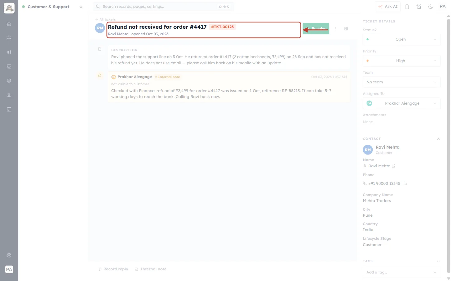 The ticket header