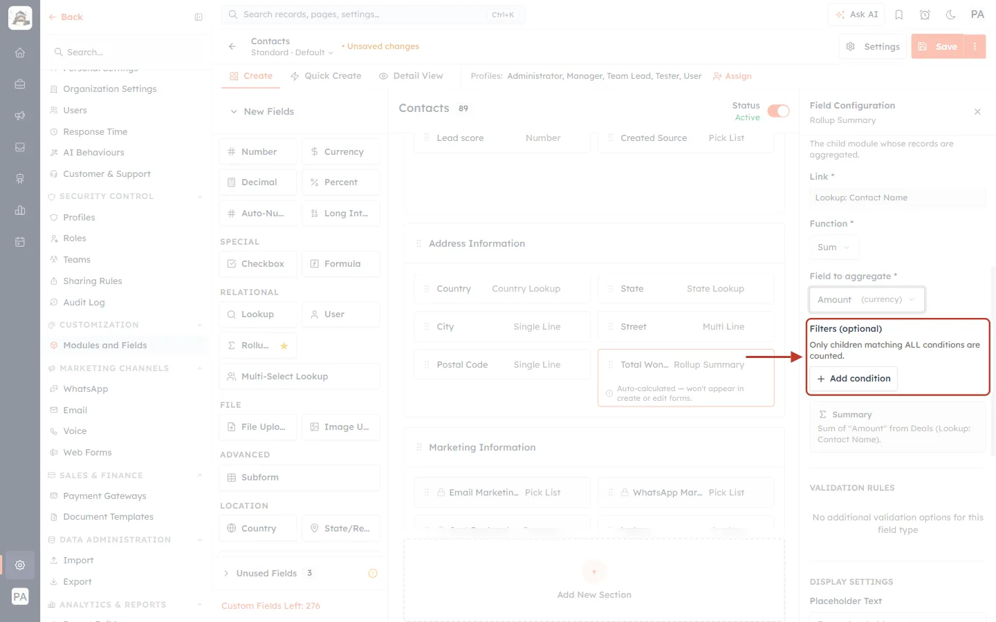 Filters (optional) and Add condition