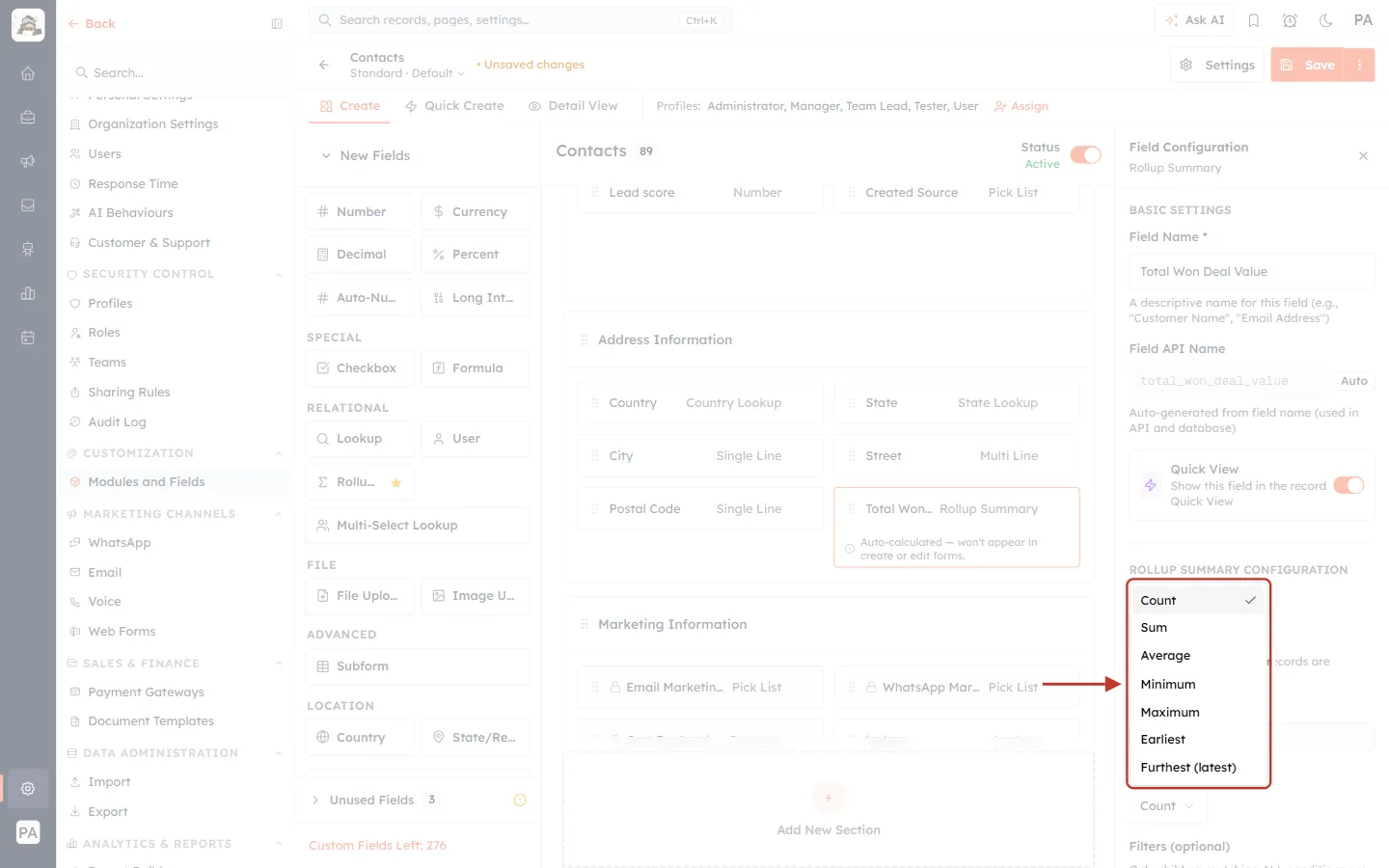 The Function list