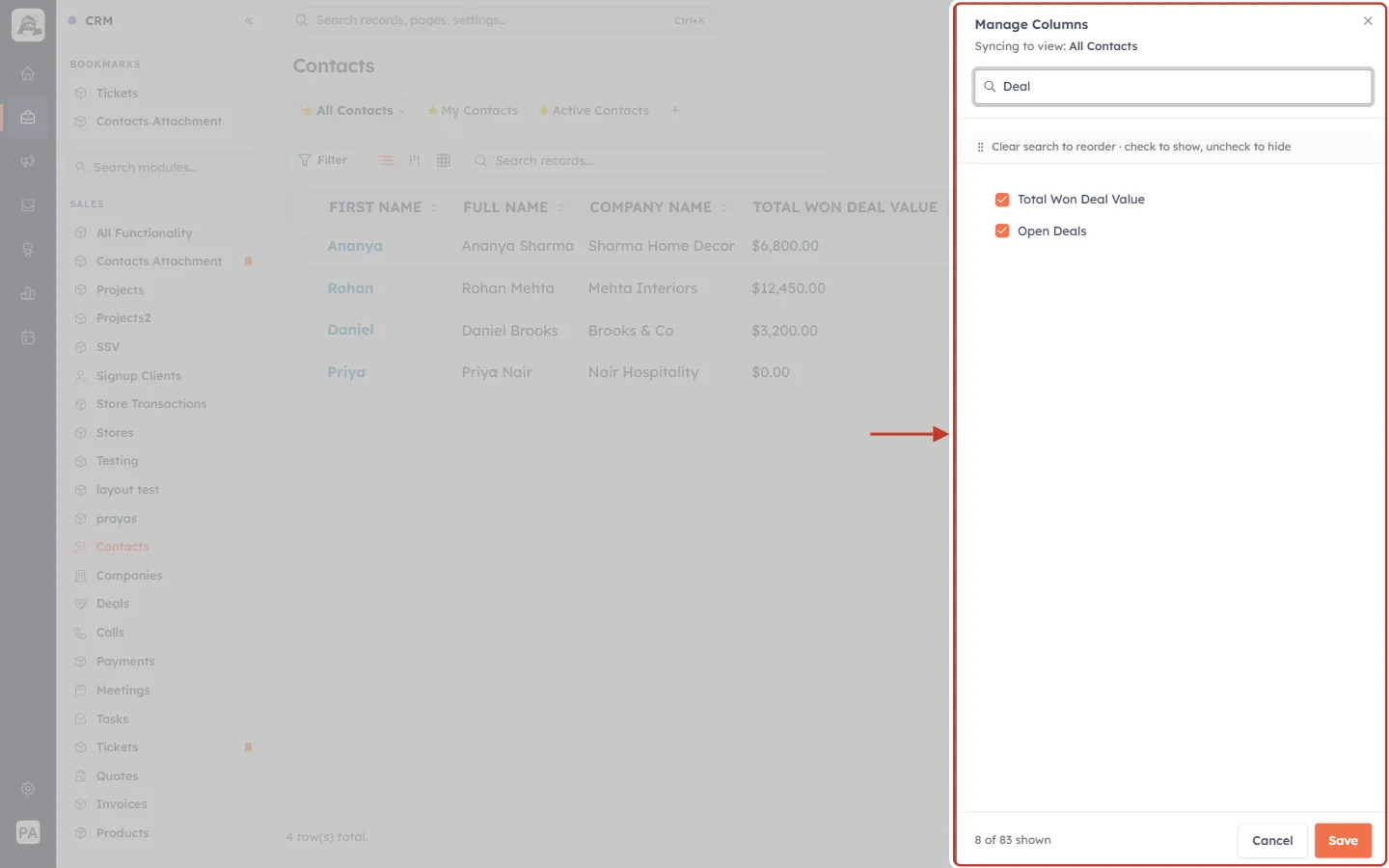 Manage Columns with the two rollup fields ticked