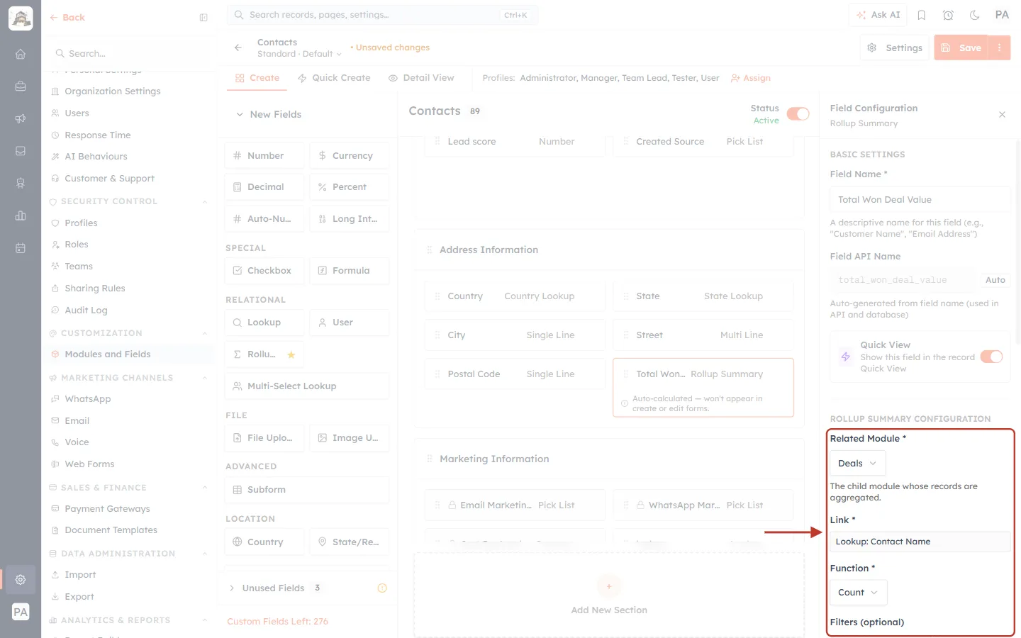 Related Module set to Deals, with the Link filled in