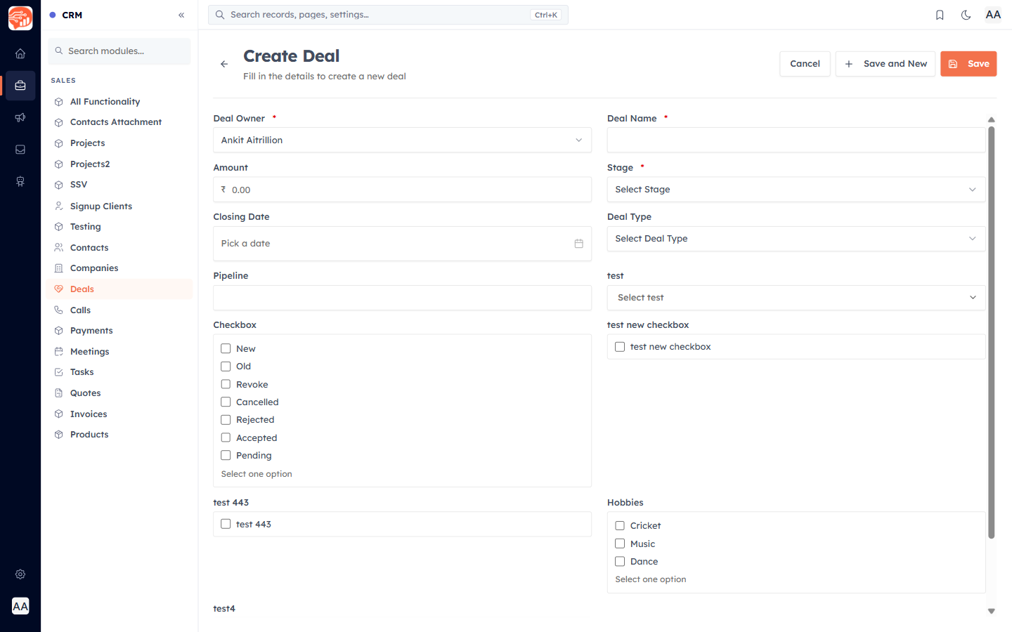 The Create Deal form