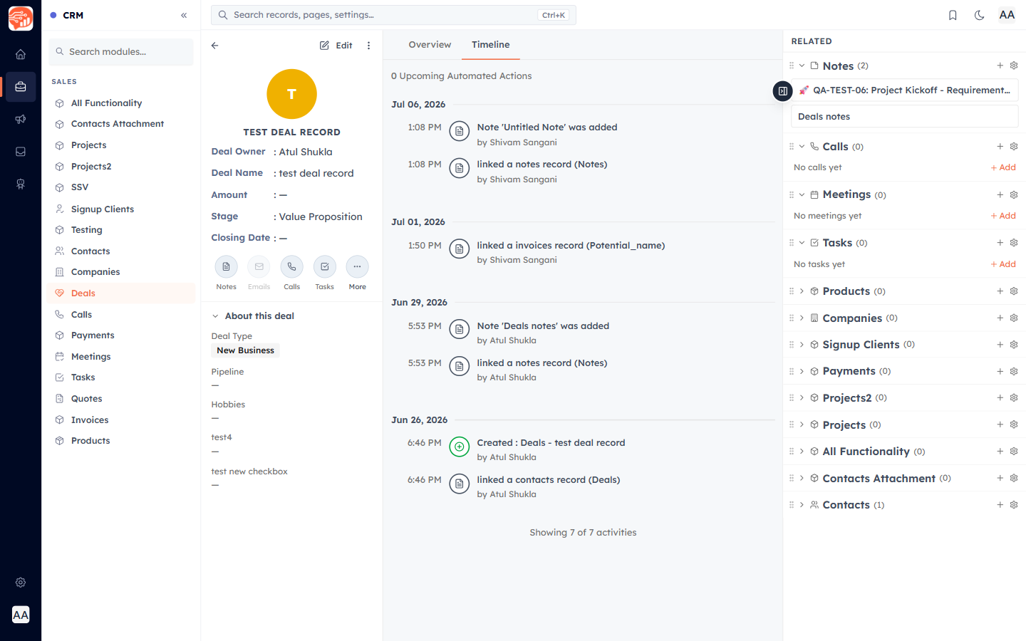 The activity timeline on a deal record