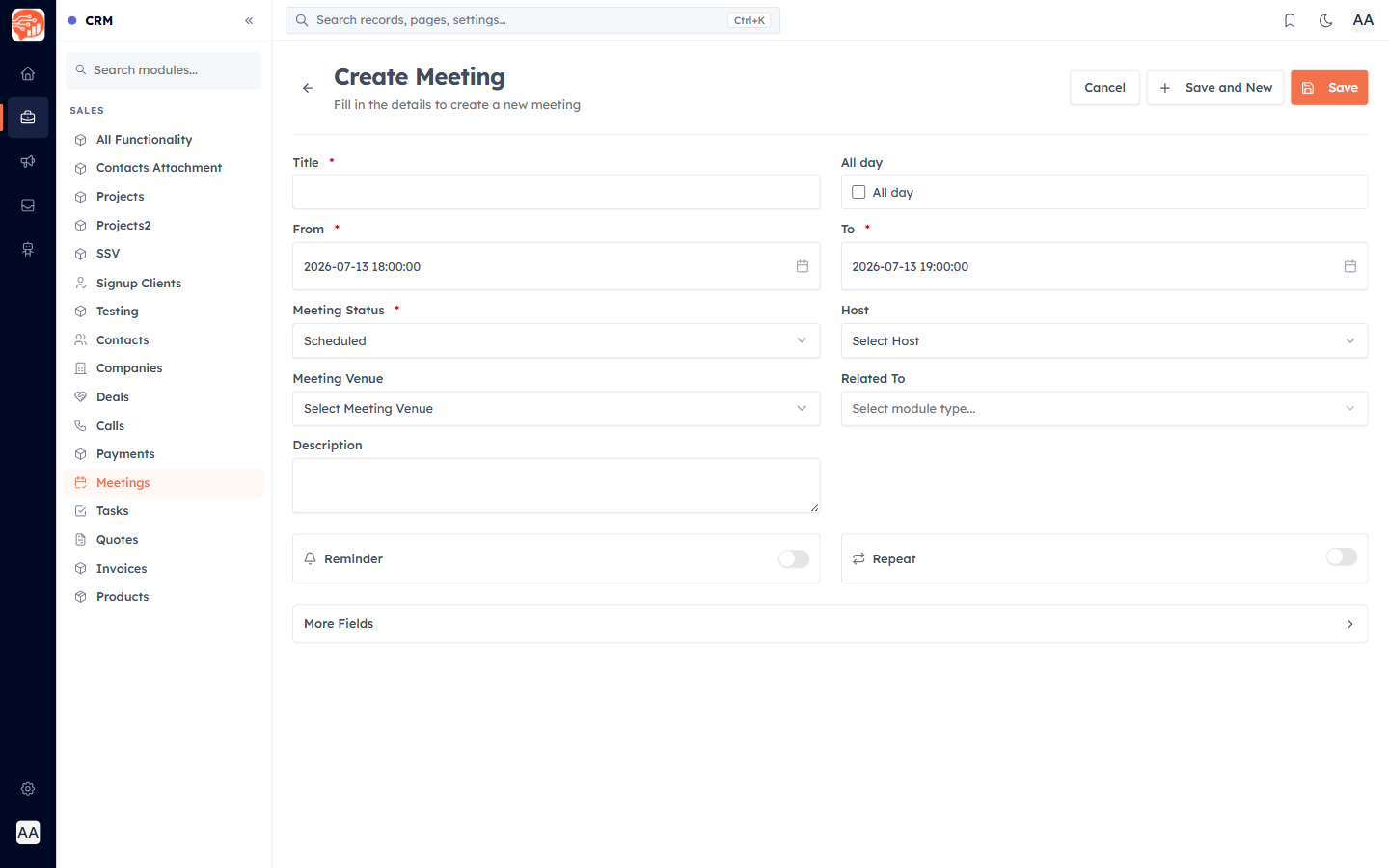 The Schedule Meeting form