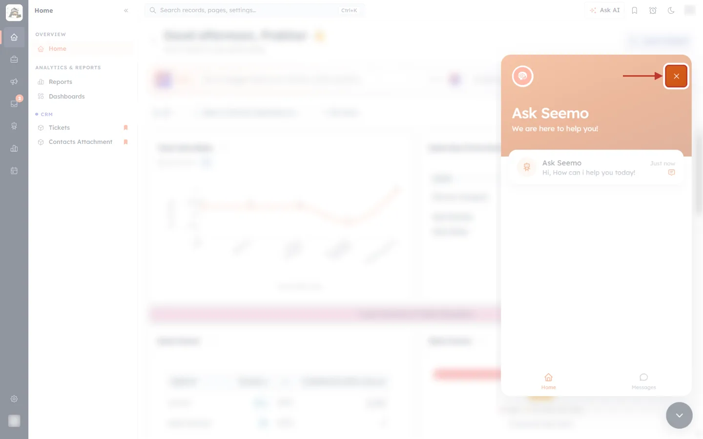 The close button in the Ask Seemo Home header