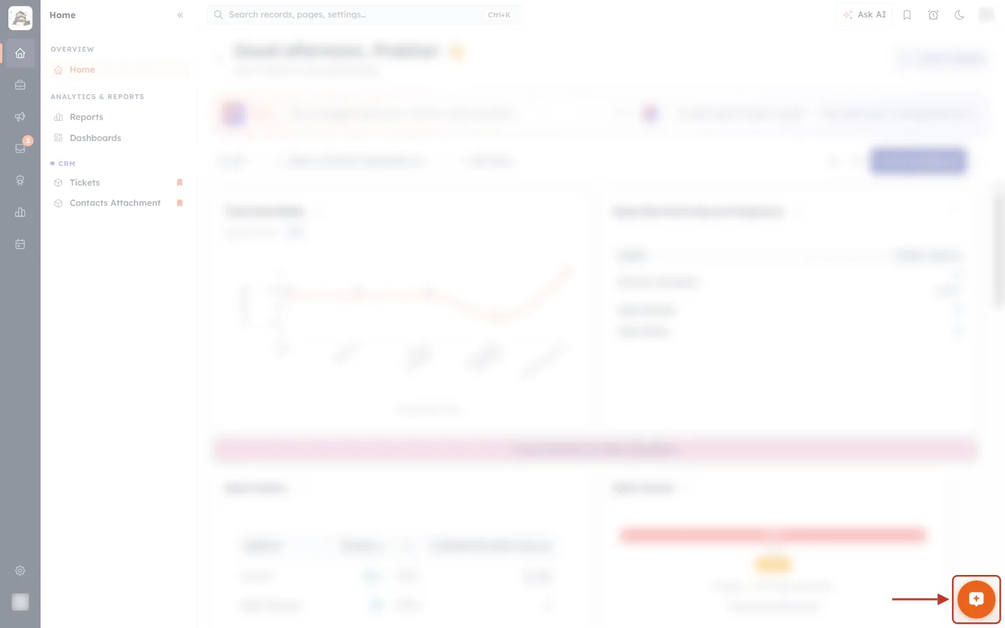 The orange Ask Seemo chat button in the bottom-right corner of the CRM