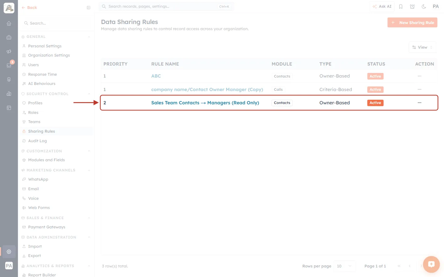 The new owner-based rule on the Data Sharing Rules list