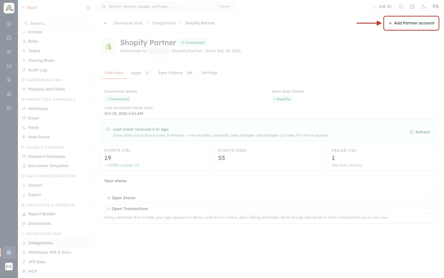 The Add Partner account button