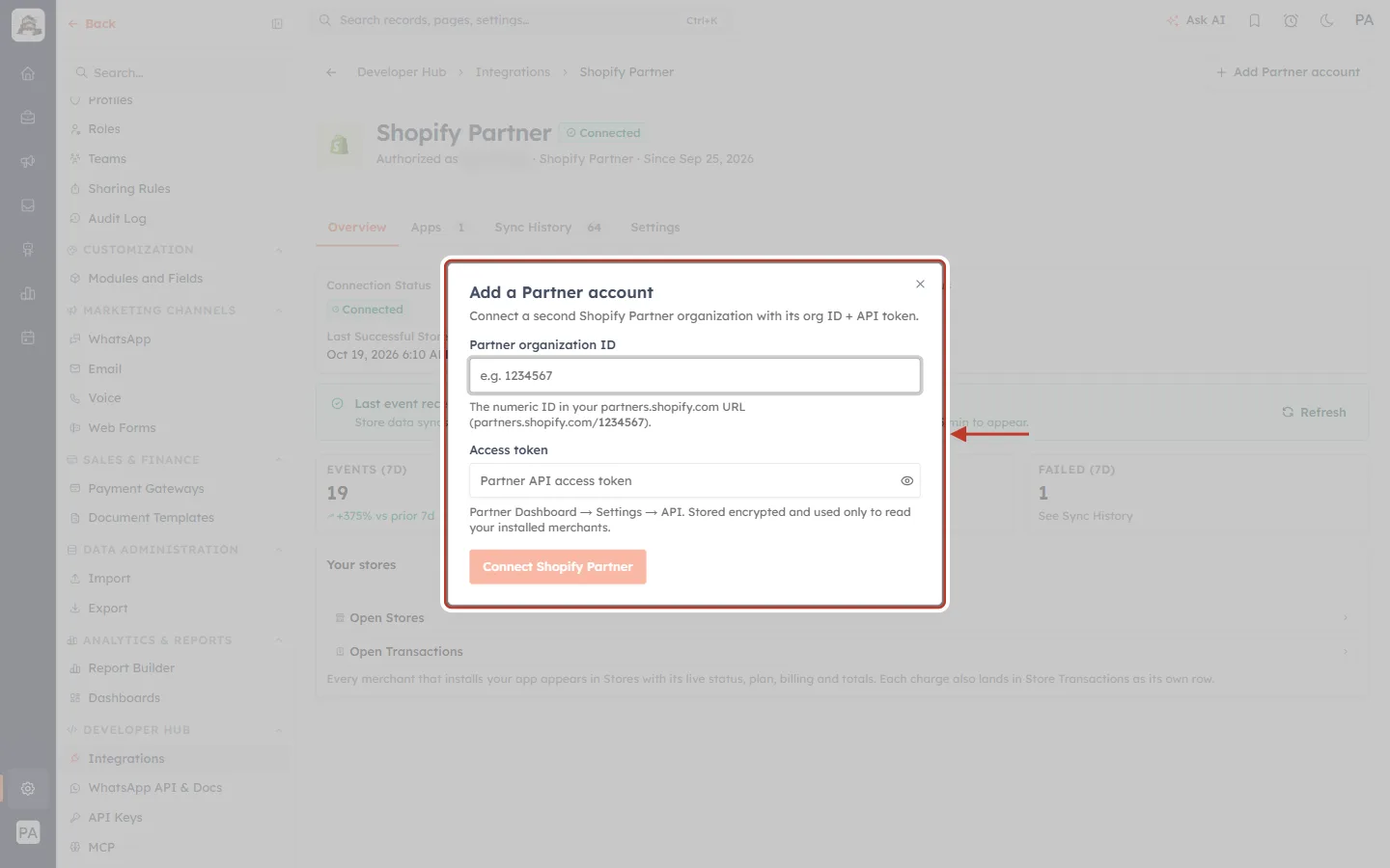 The Add a Partner account window