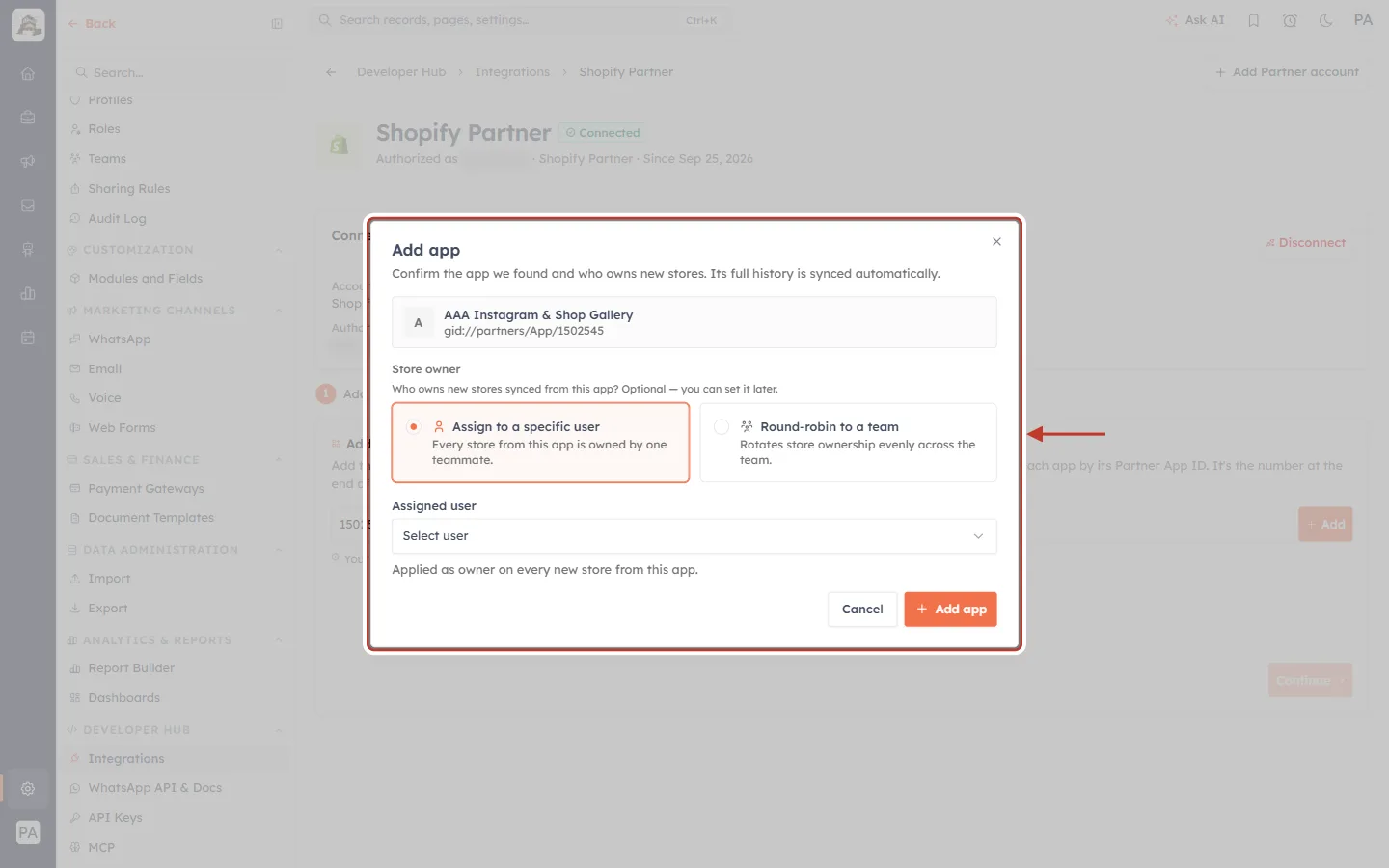 The Add app window