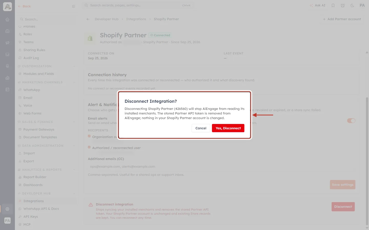 Disconnect Integration? confirmation