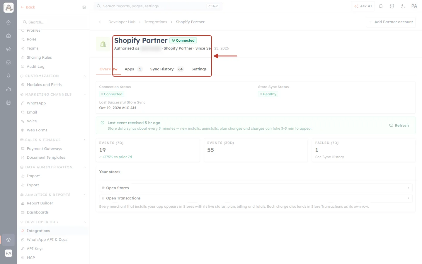 The connected header and tabs