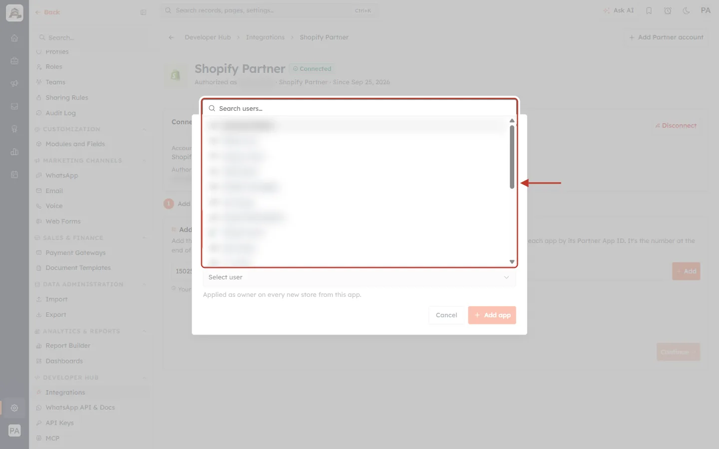 The Assigned user list