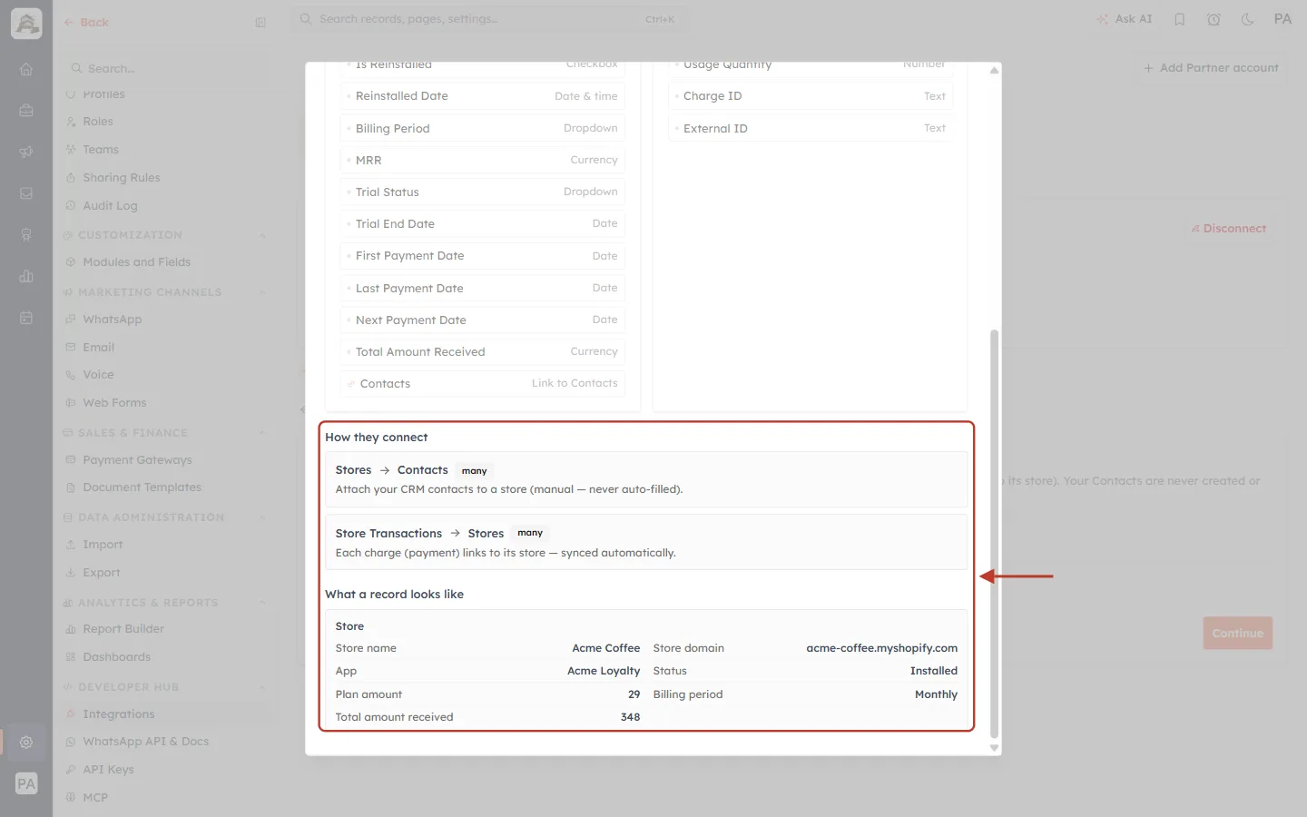 How they connect, and a sample record