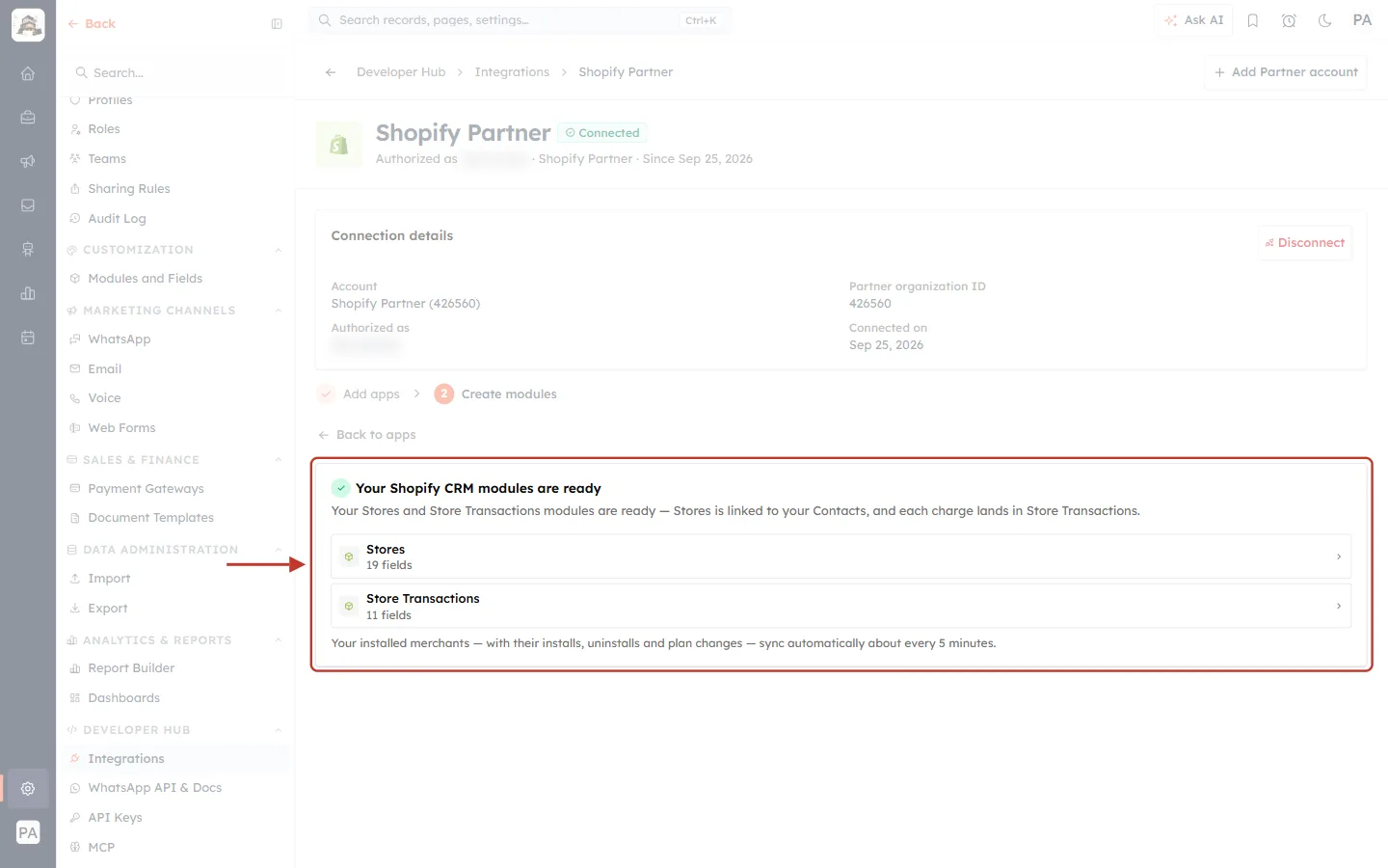 Your Shopify CRM modules are ready