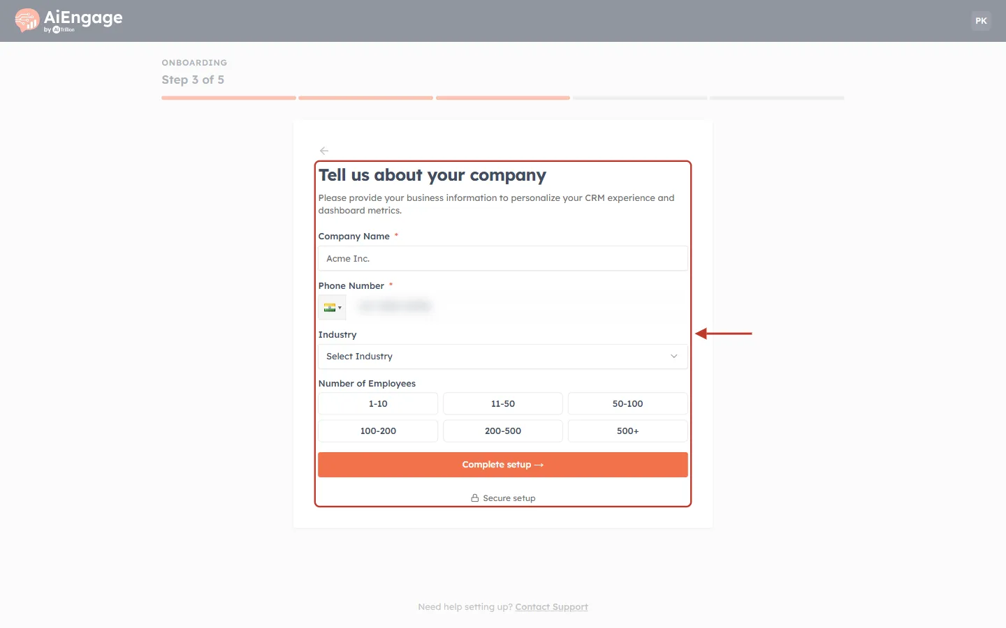 Onboarding Step 3 of 5: Tell us about your company