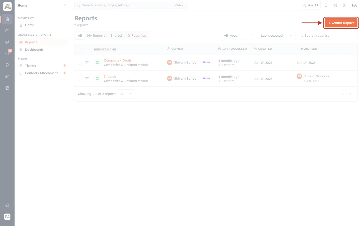 The Create Report button
