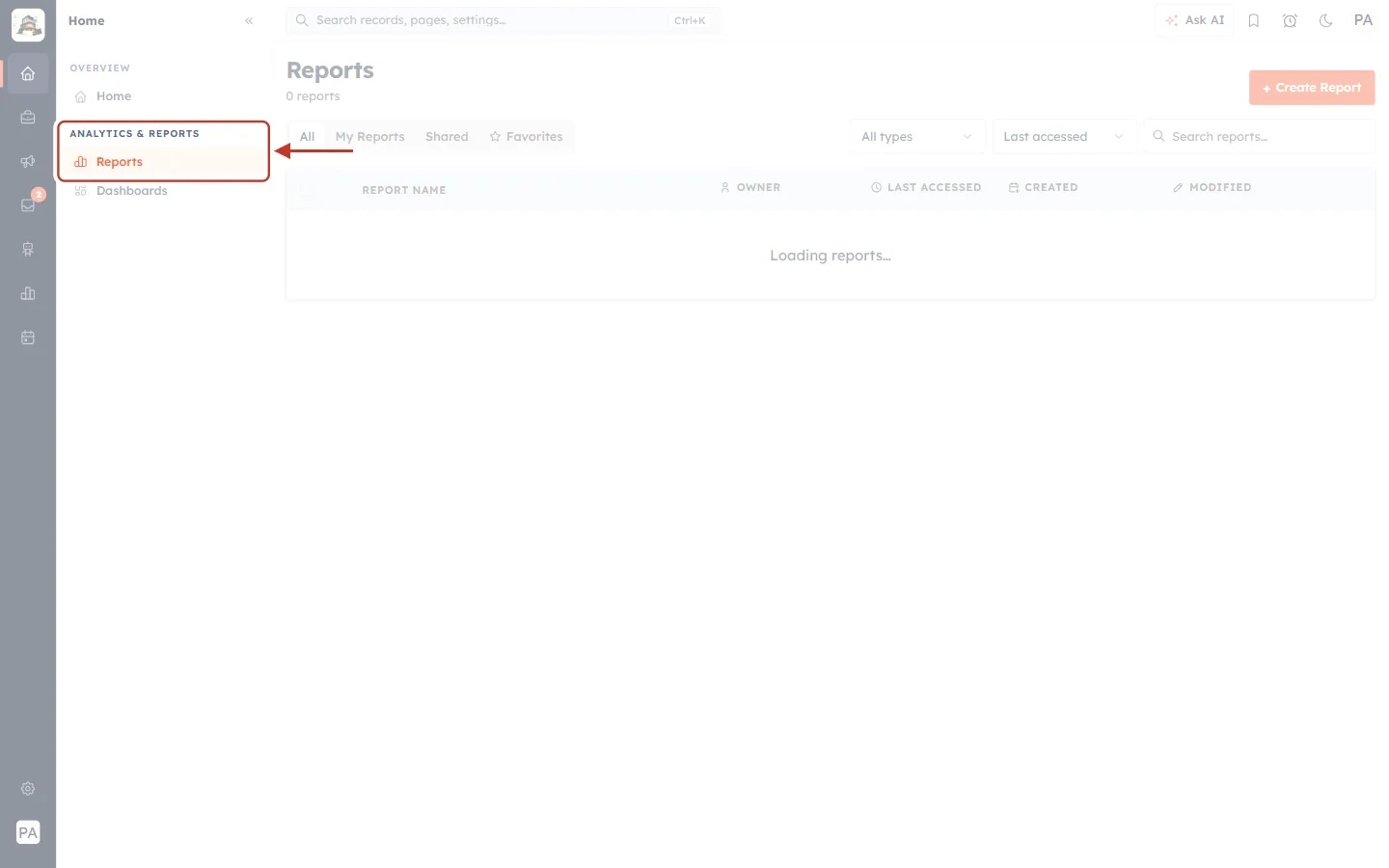 Reports in the Analytics & Reports menu