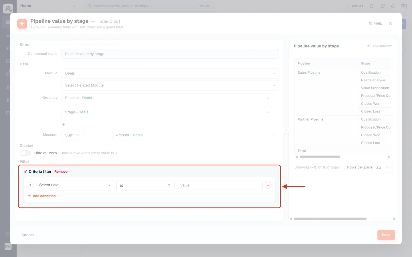 Criteria filter with one empty condition