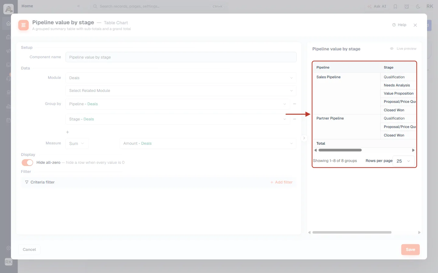 Preview without the zero-value rows