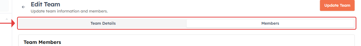 Members tab selected on the Team edit page